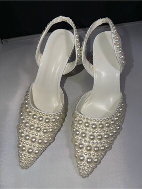 NEW Pearl-Embellished Slingback 4 1/2 inch Heels